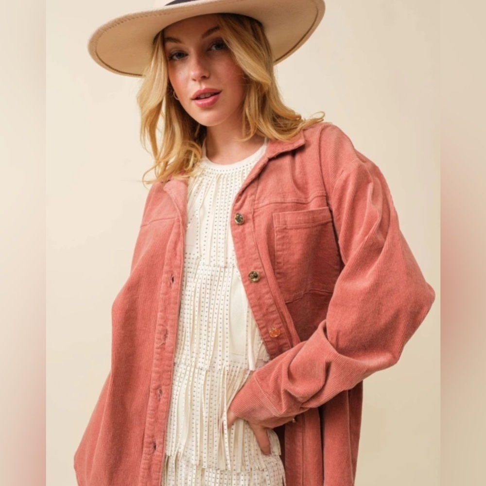Main Strip Dusty Rose Corduroy Shacket Button Front Size Small - Picture 8 of 9